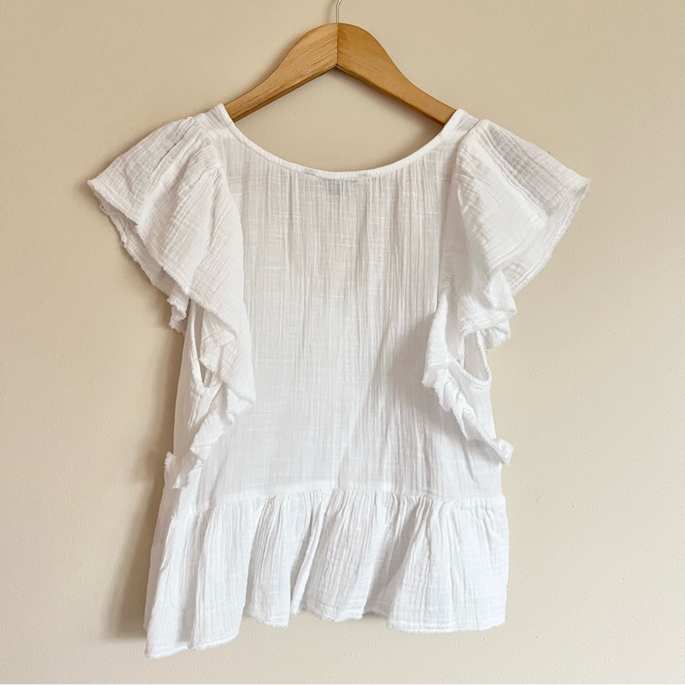 American Eagle White Flutter Sleeve Button Down G… - image 2